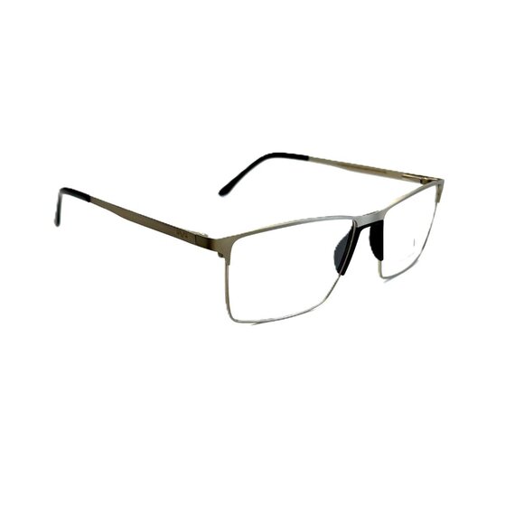 Men's Rectangular Matte Gunmetal Eyeglasses & Black Plastic Bridge & Temple Tips - Picture 2 of 11